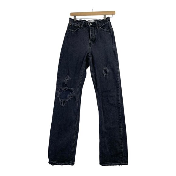 Abercrombie & Fitch Denim - Abercrombie & Fitch The Dad High Rise Button Fly Distressed Jeans size 24‎ Black